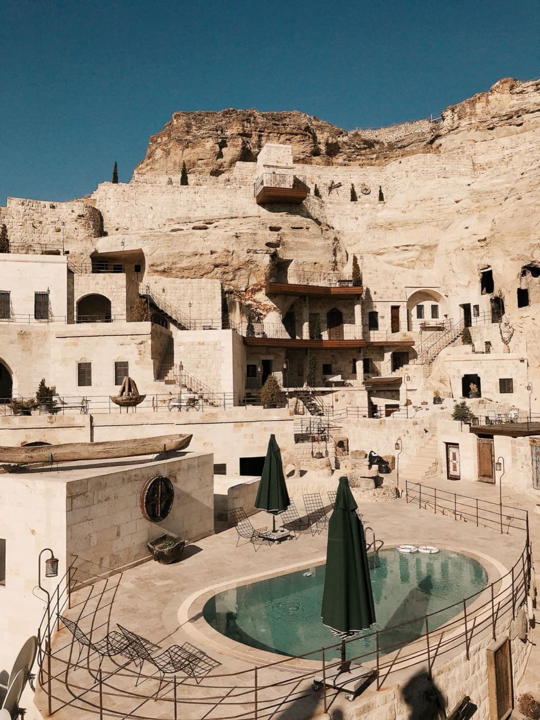 Cave hotel pool terrace in Uçhisar