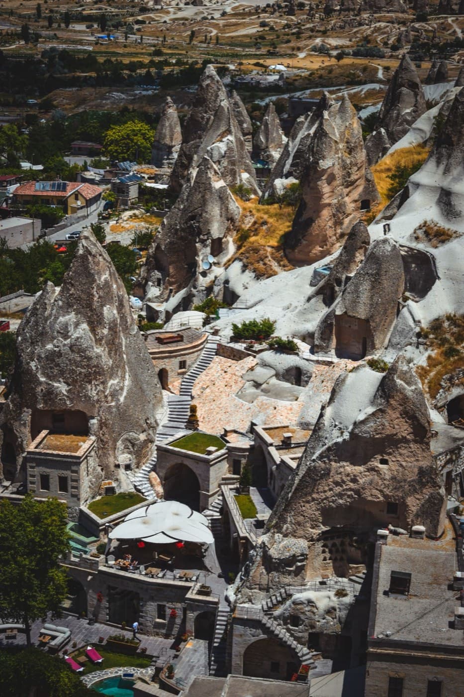 Cave hotels carved into the rock above Göreme