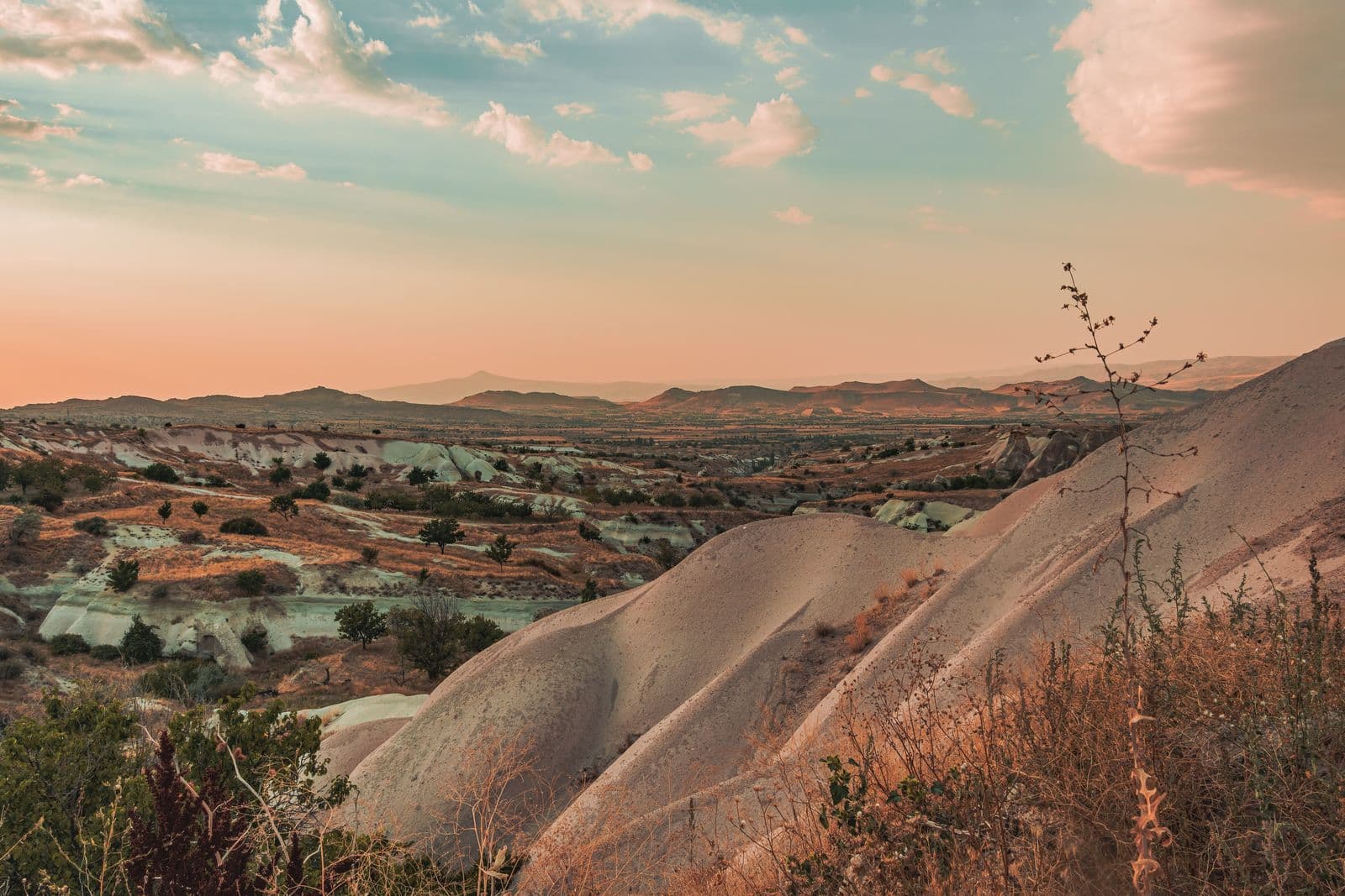 Cappadocia valleys at sunset on the last evening of the 3-day tour from Istanbul
